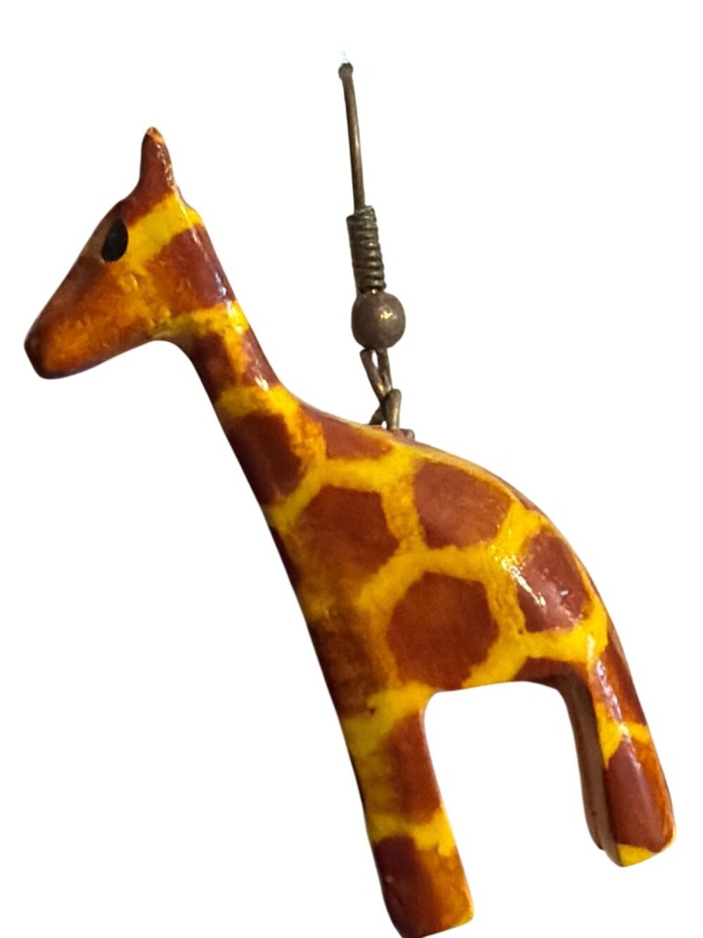 Hand painted Giraffe Dangle Wood Earrings Lightweight Hooks Safari Animal 2" - Picture 2 of 6